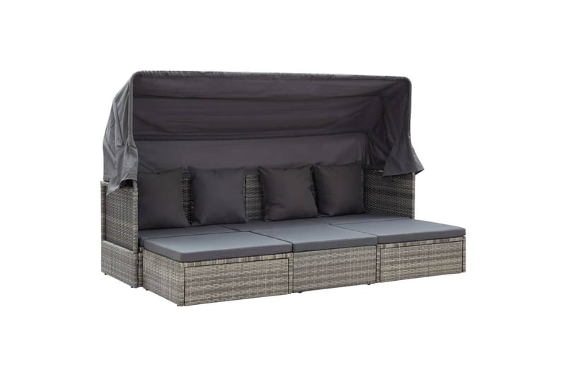 Solseng Med Tag 200X60X124 cm Polyrattan Grå - Havemøbler - Havestole - Solseng & solvogn