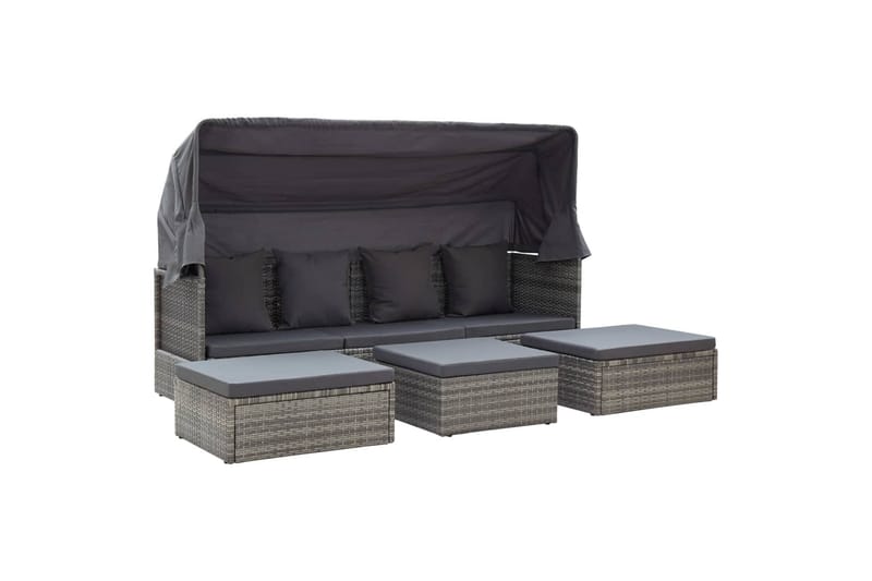 Solseng Med Tag 200X60X124 cm Polyrattan Grå - Havemøbler - Havestole - Solseng & solvogn