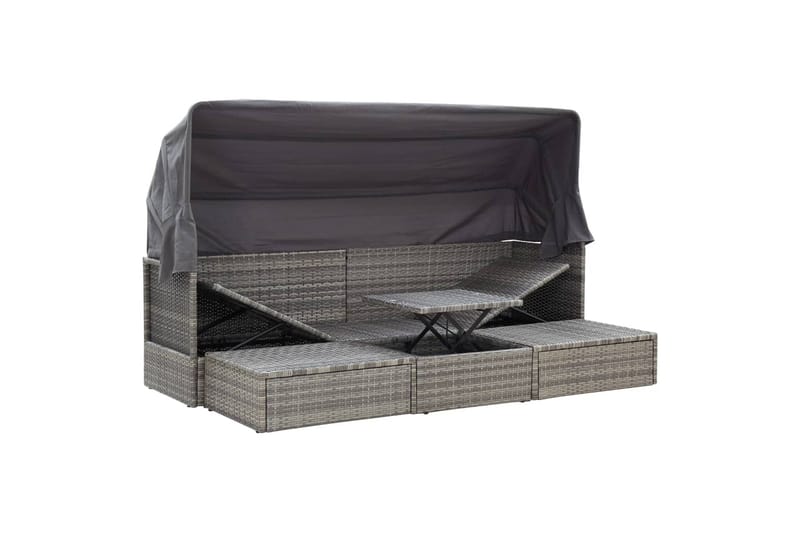 Solseng Med Tag 200X60X124 cm Polyrattan Grå - Havemøbler - Havestole - Solseng & solvogn