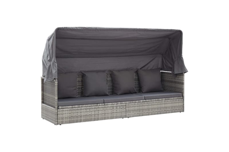 Solseng Med Tag 200X60X124 cm Polyrattan Grå - Havemøbler - Havestole - Solseng & solvogn
