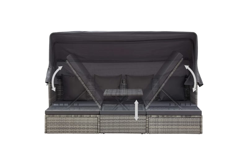 Solseng Med Tag 200X60X124 cm Polyrattan Grå - Havemøbler - Havestole - Solseng & solvogn