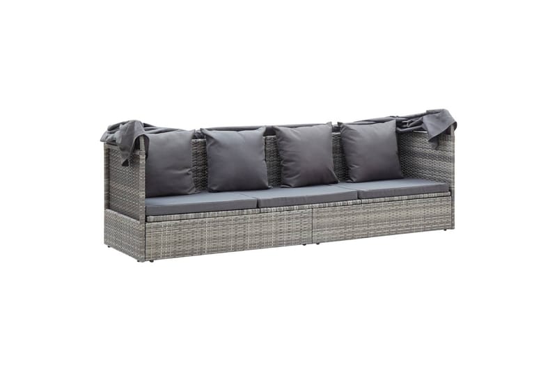 Solseng Med Tag 200X60X124 cm Polyrattan Grå - Havemøbler - Havestole - Solseng & solvogn
