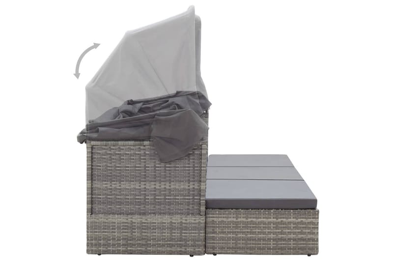 Solseng Med Tag 200X60X124 cm Polyrattan Grå - Havemøbler - Havestole - Solseng & solvogn