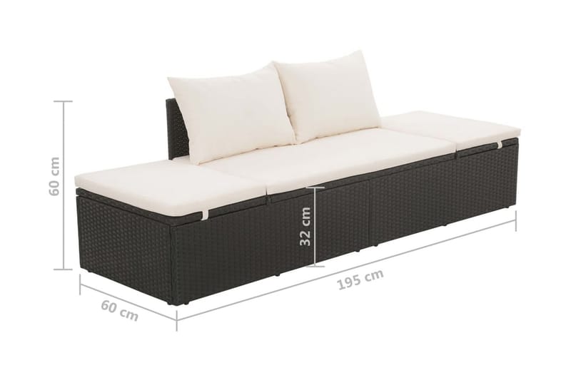 Solseng Sort 195 X 60 Cm Polyrattan - Sort - Havemøbler - Havestole - Solseng & solvogn