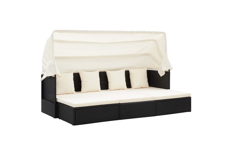 Solseng Til Haven m. Baldakin 200X60X124cm Polyrattan Sort - Havemøbler - Havestole - Solseng & solvogn