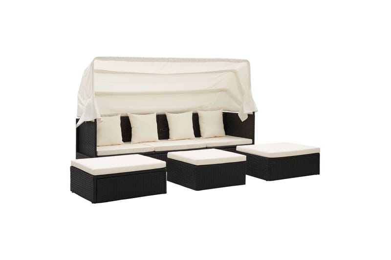 Solseng Til Haven m. Baldakin 200X60X124cm Polyrattan Sort - Havemøbler - Havestole - Solseng & solvogn
