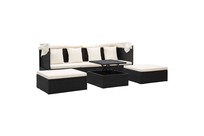 Solseng Til Haven m. Baldakin 200X60X124cm Polyrattan Sort - Havemøbler - Havestole - Solseng & solvogn