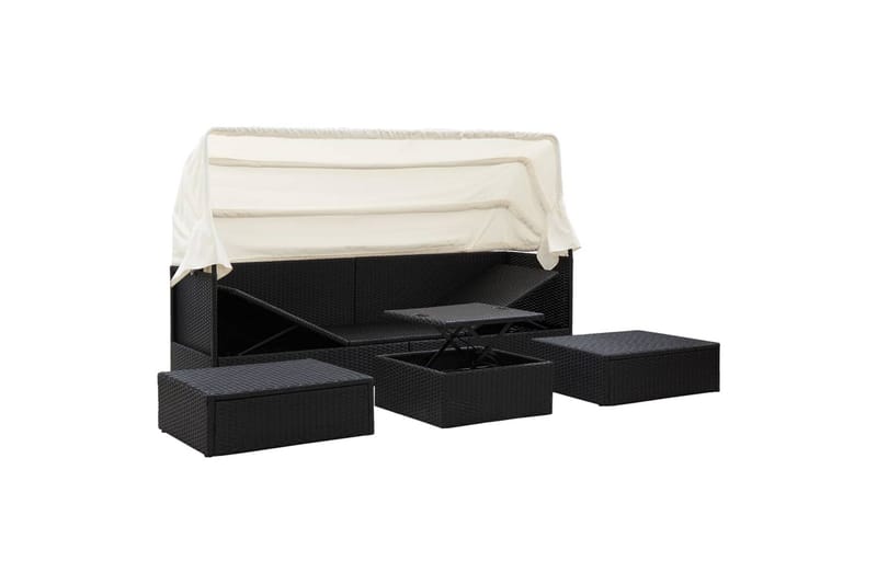 Solseng Til Haven m. Baldakin 200X60X124cm Polyrattan Sort - Havemøbler - Havestole - Solseng & solvogn
