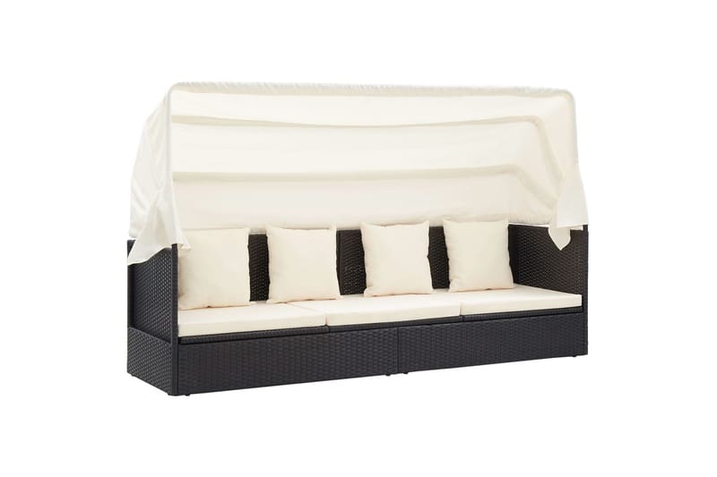 Solseng Til Haven m. Baldakin 200X60X124cm Polyrattan Sort - Havemøbler - Havestole - Solseng & solvogn