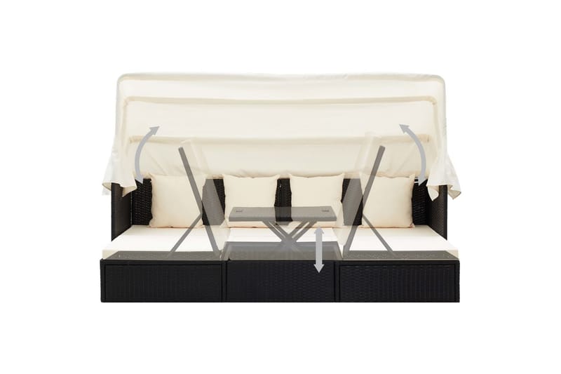 Solseng Til Haven m. Baldakin 200X60X124cm Polyrattan Sort - Havemøbler - Havestole - Solseng & solvogn
