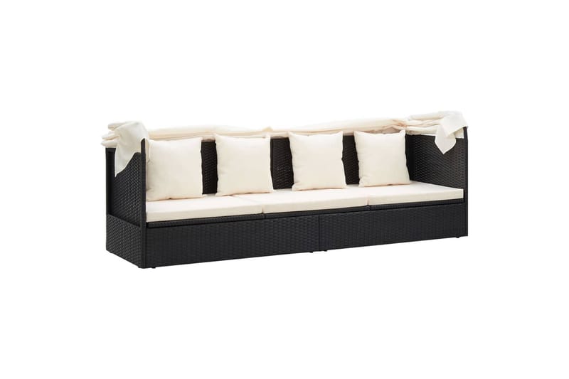 Solseng Til Haven m. Baldakin 200X60X124cm Polyrattan Sort - Havemøbler - Havestole - Solseng & solvogn