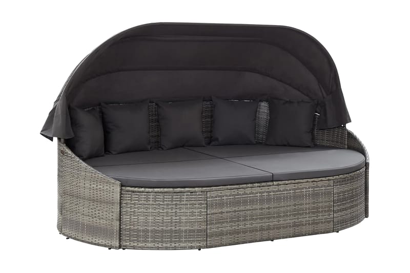 Udendörs Loungeseng Med Baldakin Polyrattan Grå - Havemøbler - Havestole - Solseng & solvogn