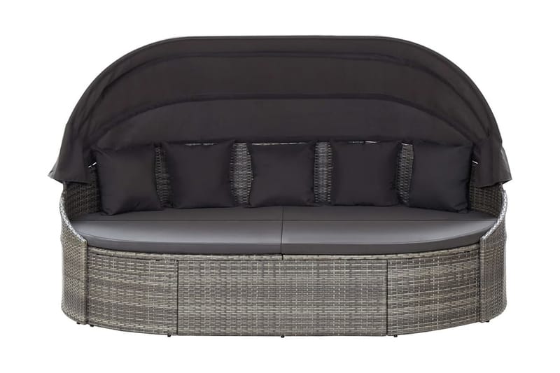 Udendörs Loungeseng Med Baldakin Polyrattan Grå - Havemøbler - Havestole - Solseng & solvogn