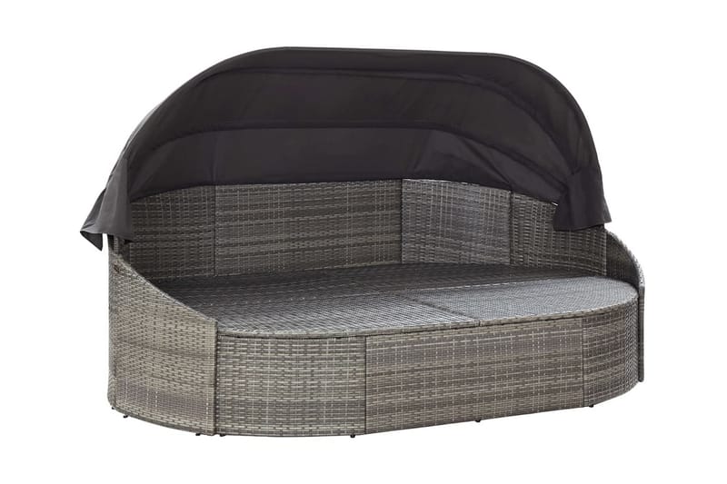 Udendörs Loungeseng Med Baldakin Polyrattan Grå - Havemøbler - Havestole - Solseng & solvogn