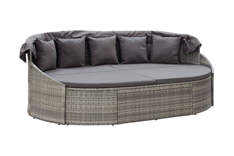 Udendörs Loungeseng Med Baldakin Polyrattan Grå - Havemøbler - Havestole - Solseng & solvogn