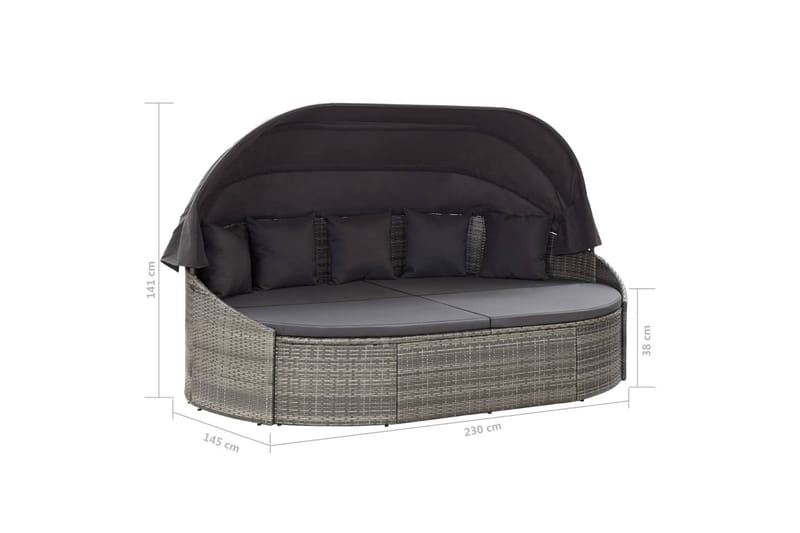 Udendörs Loungeseng Med Baldakin Polyrattan Grå - Havemøbler - Havestole - Solseng & solvogn