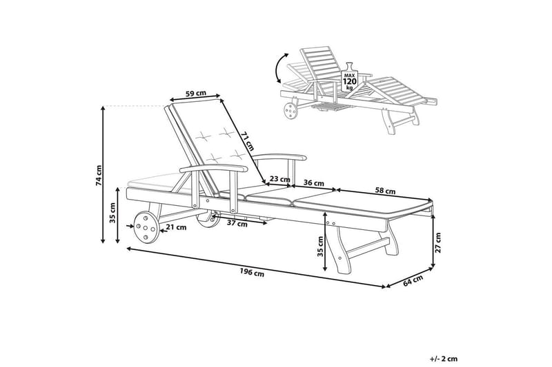 Solseng Toscana - Mørkt træ, blå, beige - Havemøbler - Havestole - Solseng & solvogn