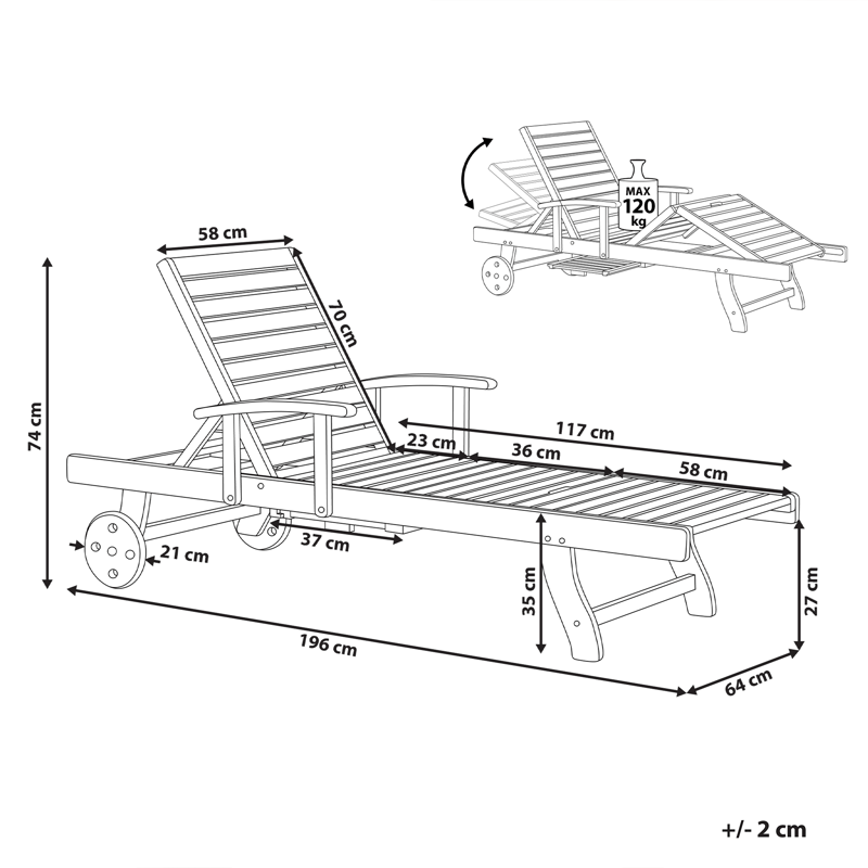 Solseng udendørs Amantea akacietræ - Brun - Havemøbler - Havestole - Solseng & solvogn