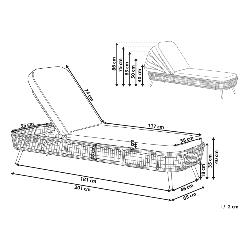 Solseng udendørs med pude Zeri kunstflet - Beige - Havemøbler - Havestole - Solseng & solvogn