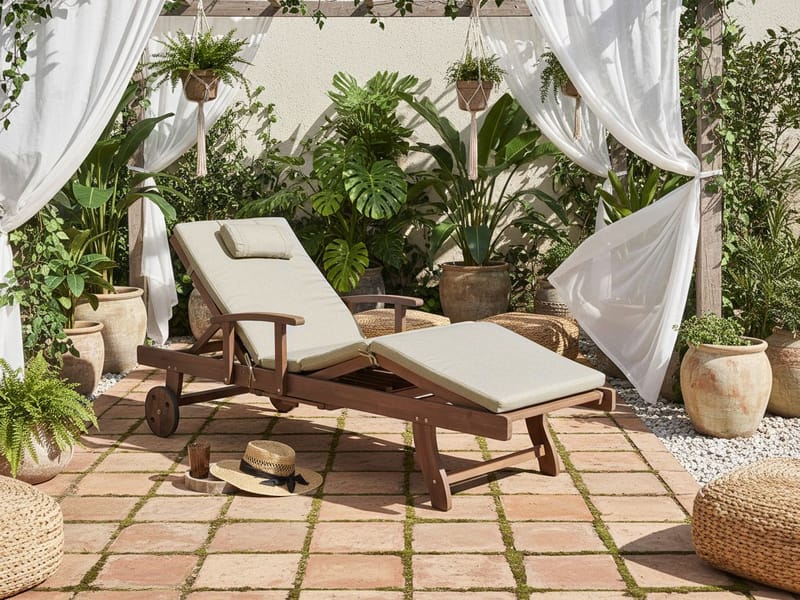 Solseng udendørs med pude Amantea Premium akacietræ - Brun/Taupe - Havemøbler - Havestole - Solseng & solvogn