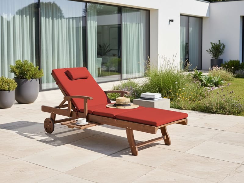 Solseng udendørs med pude Amantea Premium akacietræ - Brun/Rød - Havemøbler - Havestole - Solseng & solvogn