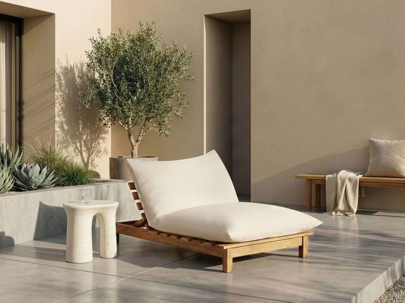 Solseng udendørs med pude Suno akacietræ - Brun/Beige - Havemøbler - Havestole - Solstole