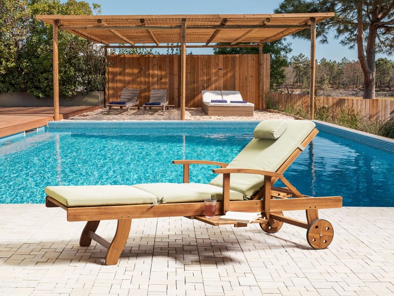 Solseng udendørs med pude Java Premium akacietræ - Brun/Grøn - Havemøbler - Havestole - Solseng & solvogn