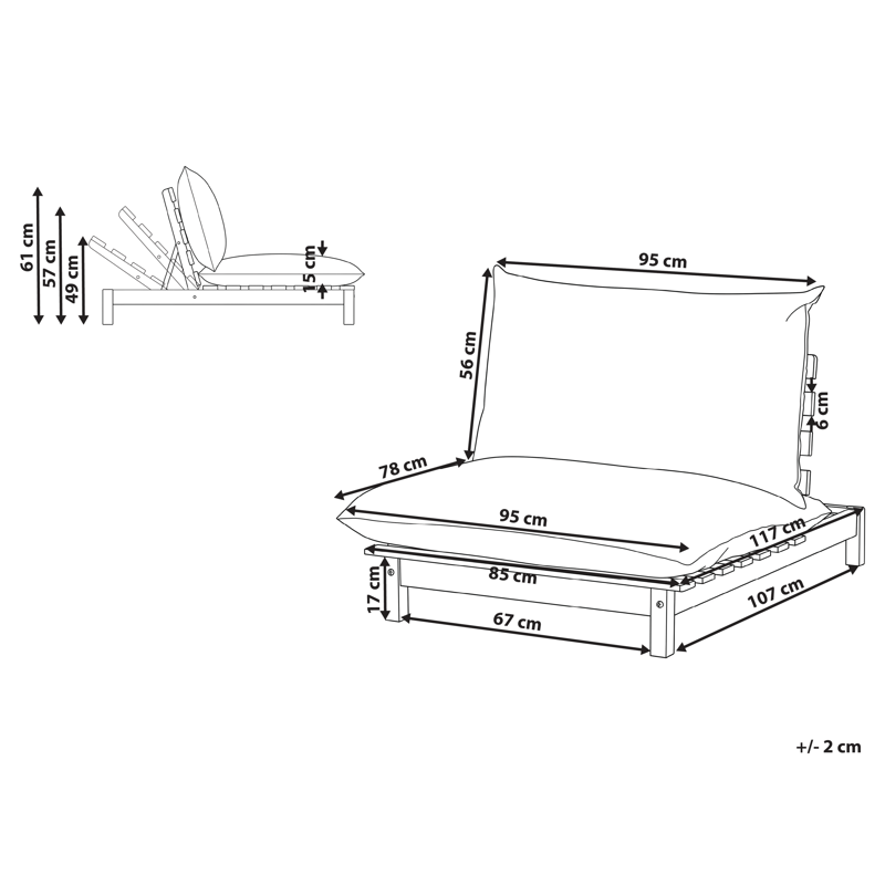 Solseng udendørs med pude Suno akacietræ - Brun/Beige - Havemøbler - Havestole - Solstole