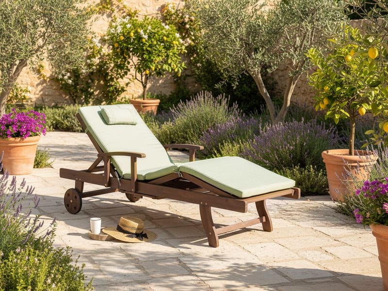 Solseng udendørs med pude Amantea Premium akacietræ - Brun/Grøn - Havemøbler - Havestole - Solseng & solvogn