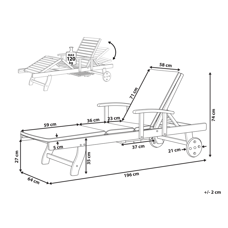 Solseng udendørs med pude Java Premium akacietræ - Brun/Lysbeige - Havemøbler - Havestole - Solseng & solvogn