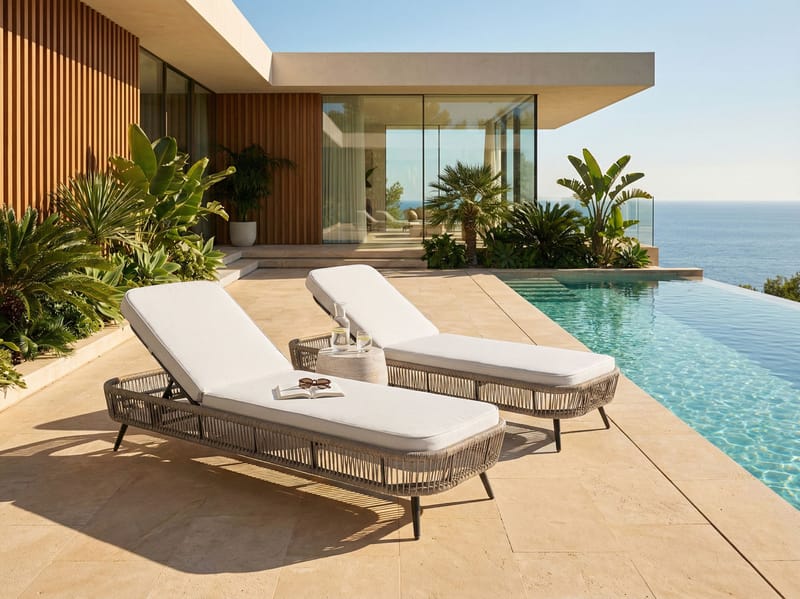 Solseng udendørs med pude Zeri kunstflet - Beige - Havemøbler - Havestole - Solseng & solvogn