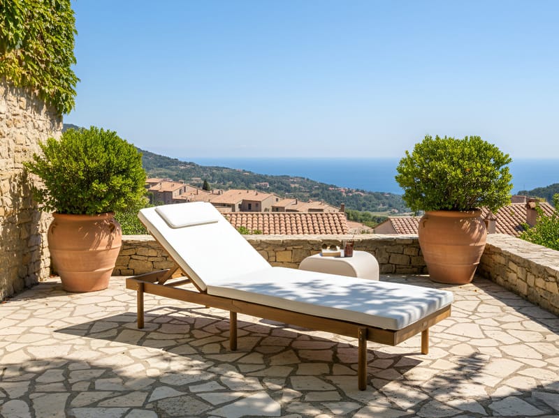 Solseng udendørs med pude Marcetelli akacietræ - Brun/Hvid - Havemøbler - Havestole - Solseng & solvogn