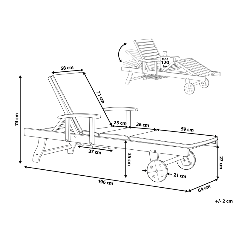 Solseng udendørs med pude Amantea Premium II akacietræ - Taupe - Havemøbler - Havestole - Solseng & solvogn