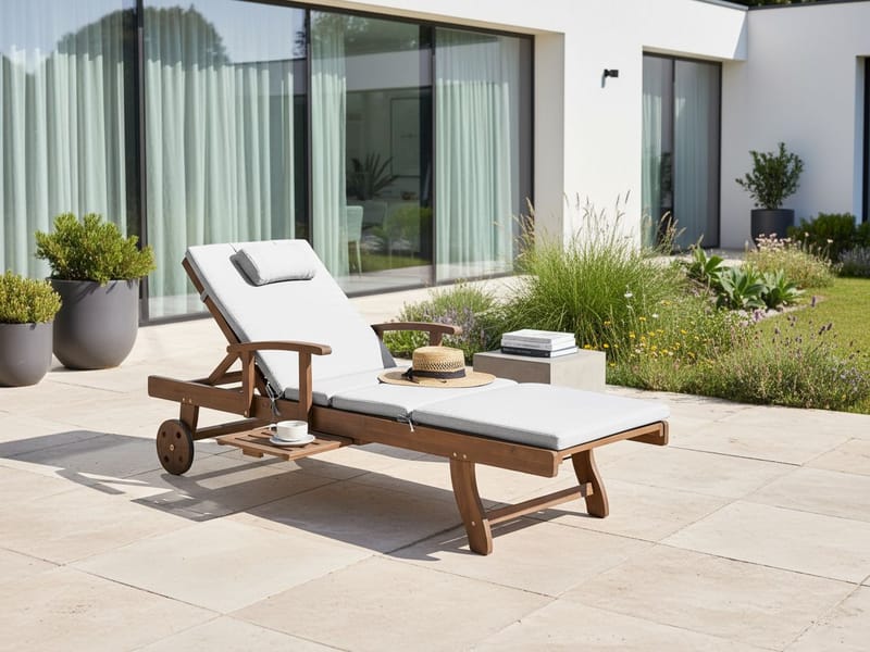 Solseng udendørs med pude Amantea Premium akacietræ - Brun/Lysegrå - Havemøbler - Havestole - Solseng & solvogn