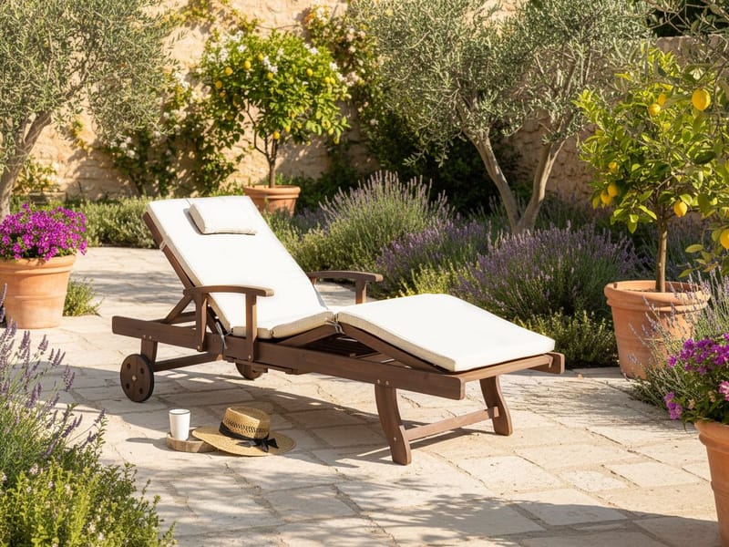 Solseng udendørs med pude Amantea Premium akacietræ - Brun/Lysbeige - Havemøbler - Havestole - Solseng & solvogn
