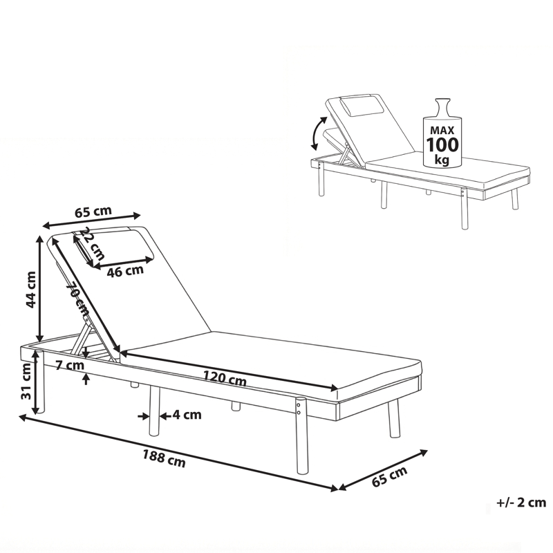 Solseng udendørs med pude Marcetelli akacietræ - Brun/Hvid - Havemøbler - Havestole - Solseng & solvogn