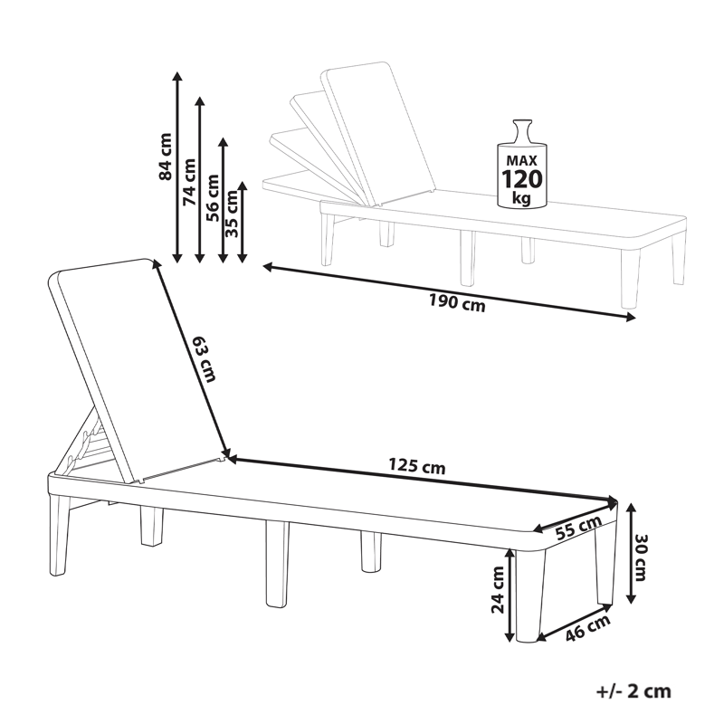 Solseng udendørs Ossimo - Grå - Havemøbler - Havestole - Solstole