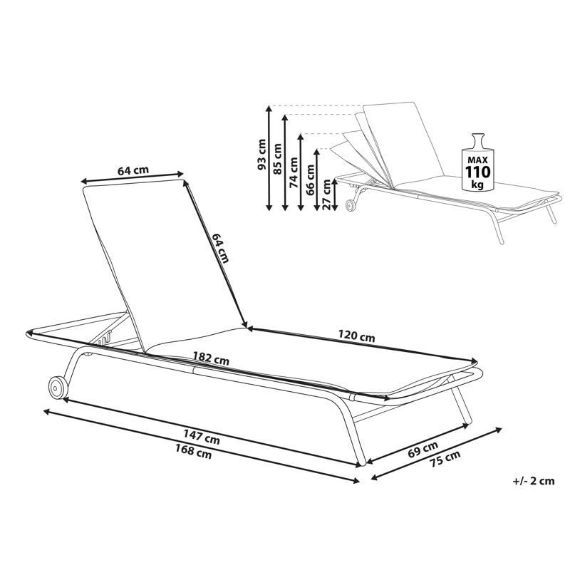 Solseng udendørs Volterra Stål - Grå - Havemøbler - Havestole - Solseng & solvogn