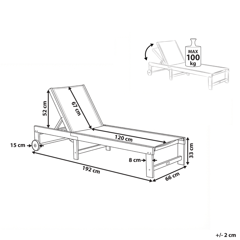 Solseng udendørs Pedesina akacietræ - Brun/Beige - Havemøbler - Havestole - Solseng & solvogn