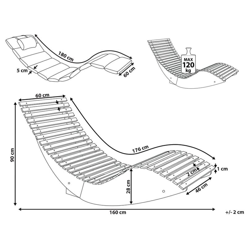 Solstol Brescia Premium - Lyst træ, rød - Havemøbler - Havestole - Solstole