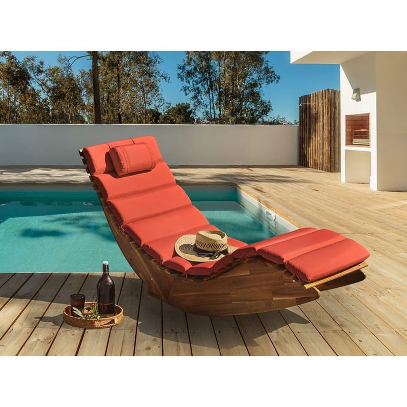 Solstol Brescia Premium - Lyst træ, rød - Havemøbler - Havestole - Solstole