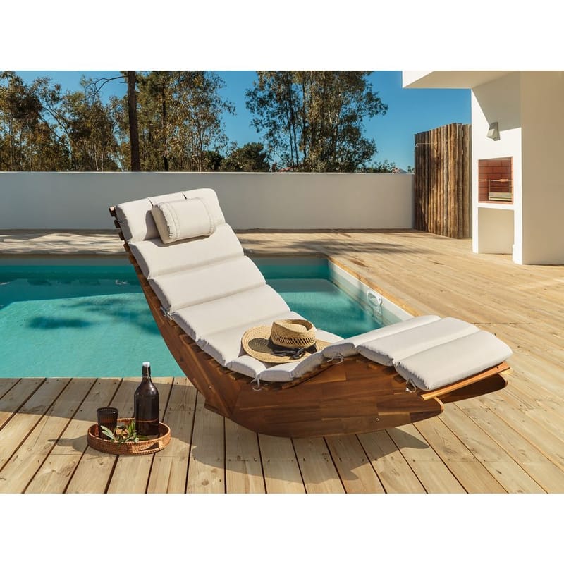 Solstol Brescia Premium - Lyst træ, lys beige - Havemøbler - Havestole - Solstole