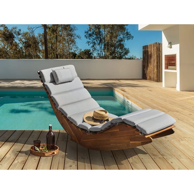 Solstol Brescia Premium - Lyst træ, lysgrå - Havemøbler - Havestole - Solstole