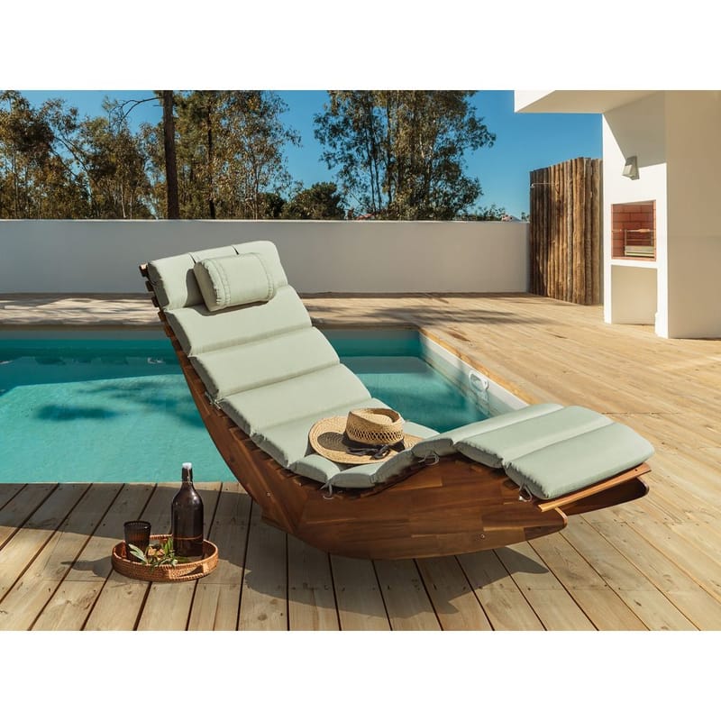 Solstol Brescia Premium - Lyst træ, grøn - Havemøbler - Havestole - Solstole