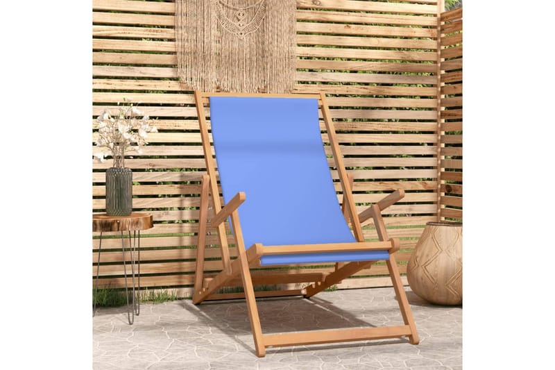 beBasic foldbar strandstol massivt teaktræ blå - BlÃ¥ - Strandstol - Strandstole & campingstole