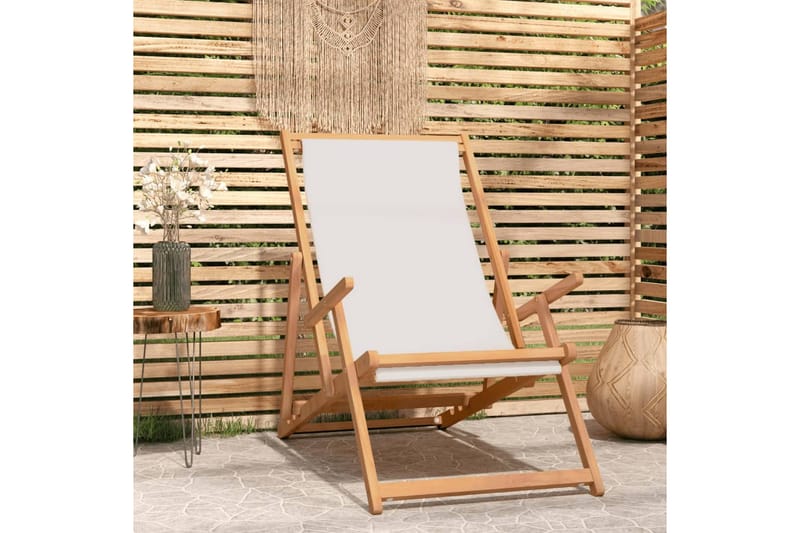 beBasic foldbar strandstol massivt teaktræ cremefarvet - Strandstole & campingstole - Strandstol