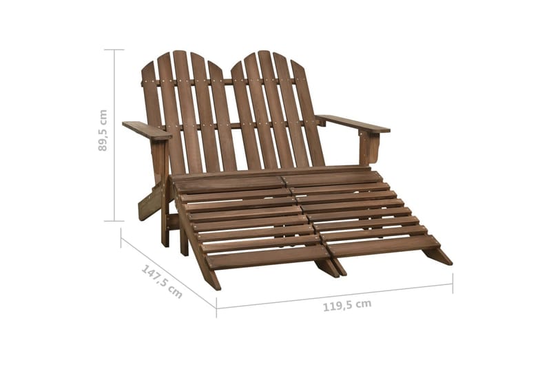 2-personers Adirondack-havestol med fodstøtte grantræ brun - Brun - Havemøbler - Havestole - Solstole - Dækstol
