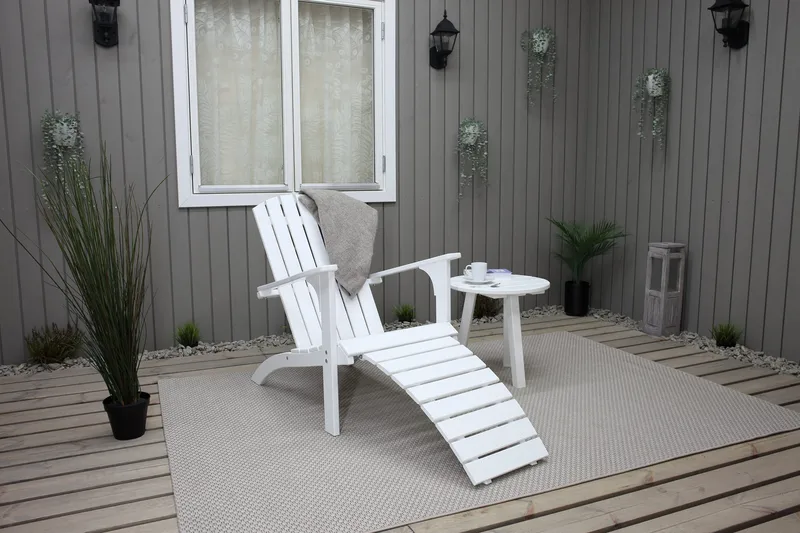 Rolston Dækstol med Fodskammel - Hvid - Havemøbler - Havestole - Solstole - Dækstol
