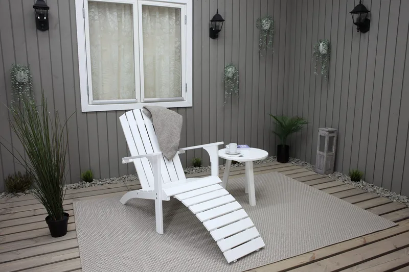 Rolston Dækstol med Fodskammel - Hvid - Havemøbler - Havestole - Solstole - Dækstol