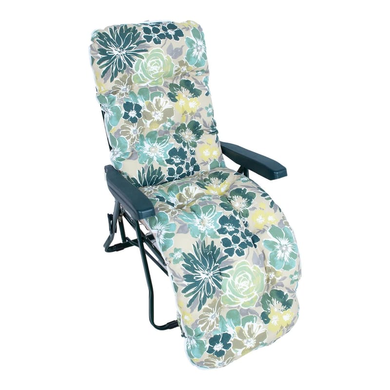 Liggestol HOME4YOU Baden-Baden Lys blomsterpude - grøn med lys blomsterhynde - Havemøbler - Havestole - Solstole - Baden Baden stol